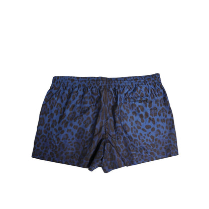 Dolce & Gabbana Blue Leopard Print Polyester Elastic Waistband Swimwear