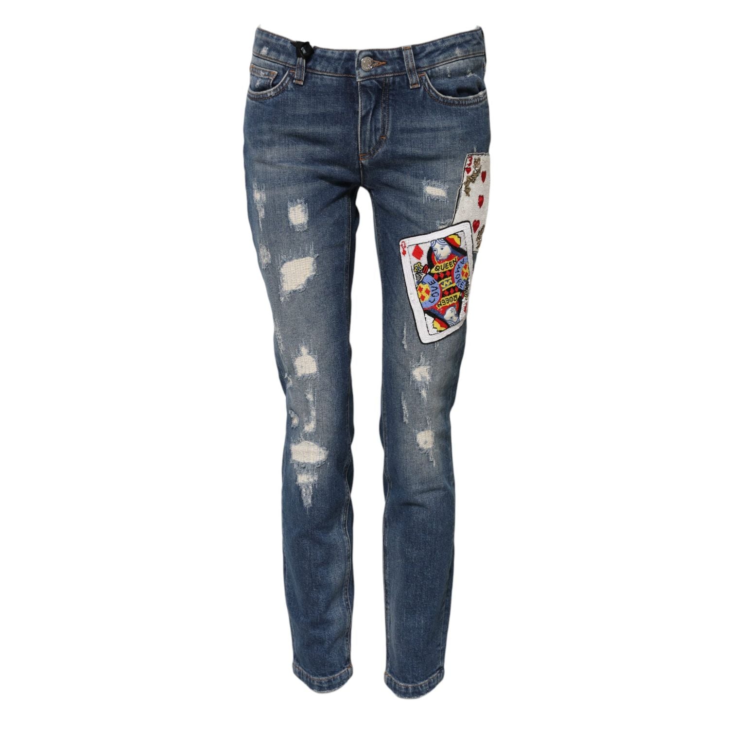 Dolce & Gabbana Blue Play Card Embroidery Skinny Denim Jeans