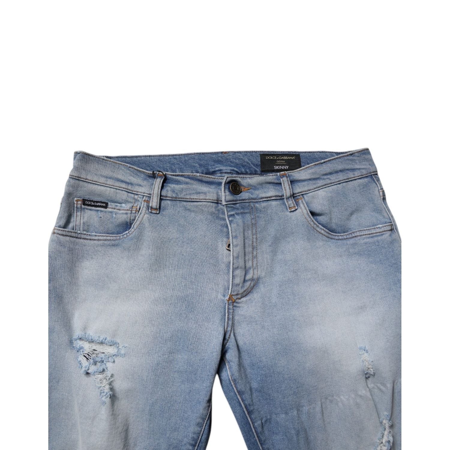 Dolce & Gabbana Blue Tattered Cotton Skinny Men Denim Jeans