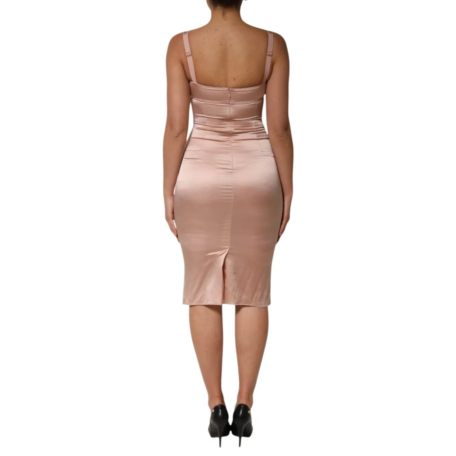Dolce & Gabbana Blush Pink Silk Satin Bustier Midi Bodycon Dress