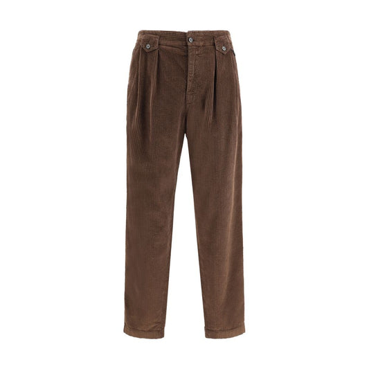 Dolce & Gabbana Brown Cotton Casual Pants with baggy corduroy design, featuring zipper closure, side and back pockets, AW25 season.