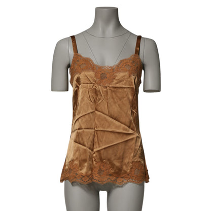 Dolce & Gabbana Brown Floral Lace Tank Lingerie Sleepwear Underwear