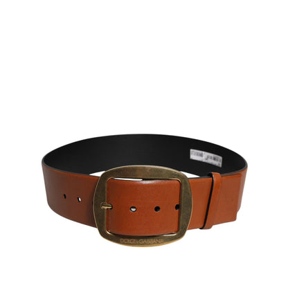 Dolce & Gabbana Brown Leather Gold Metal Buckle Classic Belt