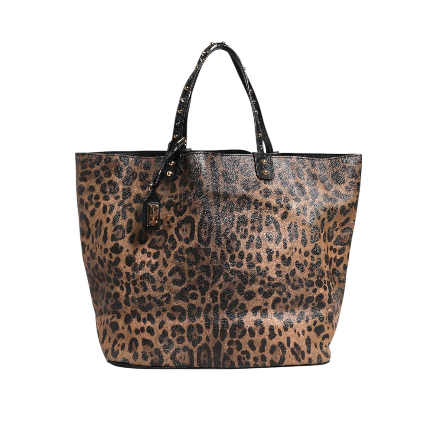 Dolce & Gabbana Brown Leopard BEATRICE Leather Logo Plaque Tote Bag