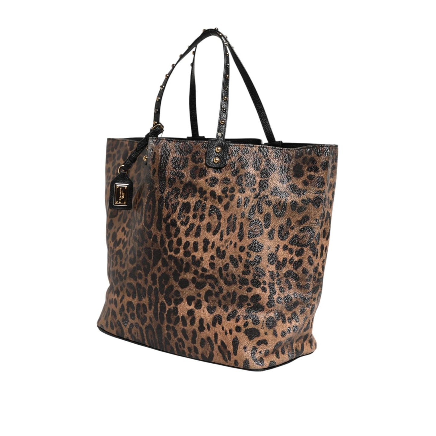 Dolce & Gabbana Brown Leopard BEATRICE Leather Logo Plaque Tote Bag