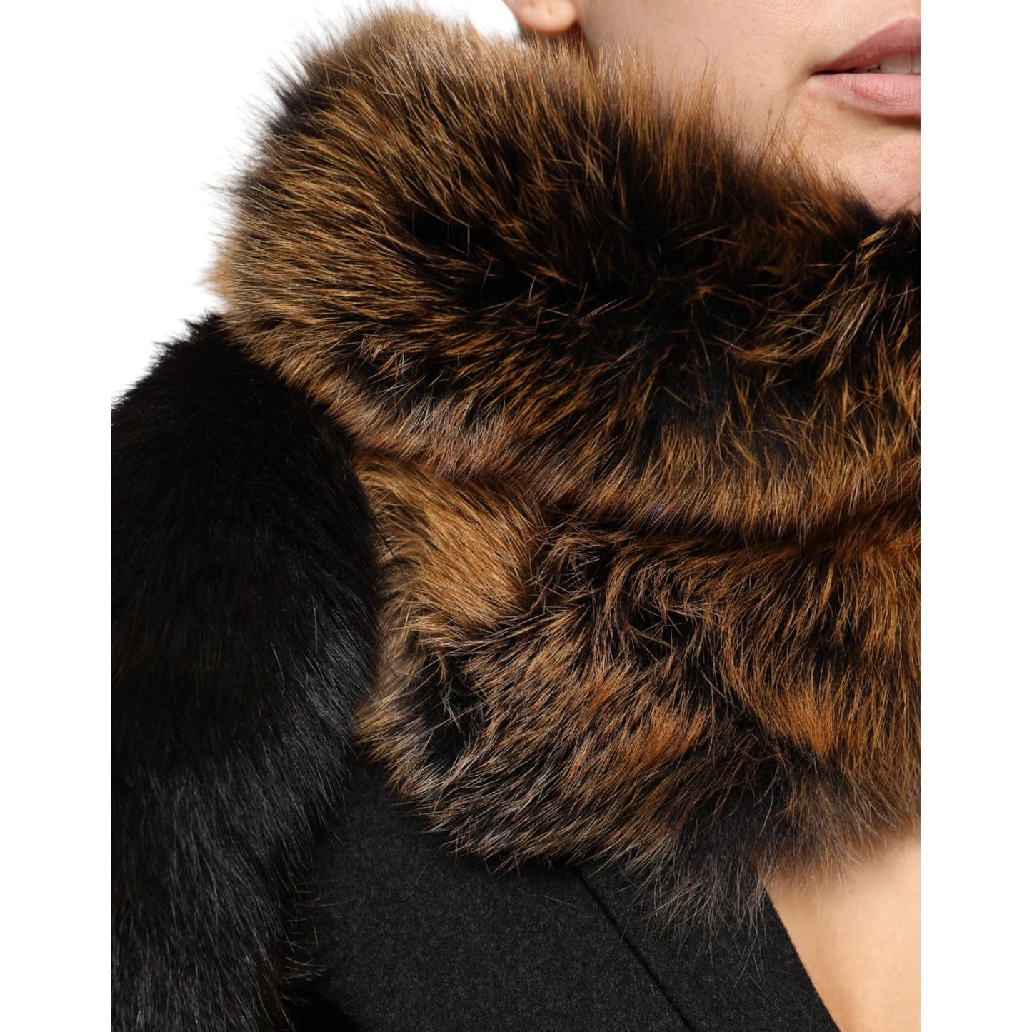 Dolce & Gabbana Brown Red Fox Fur Neck Cashmere Warmer Scarf