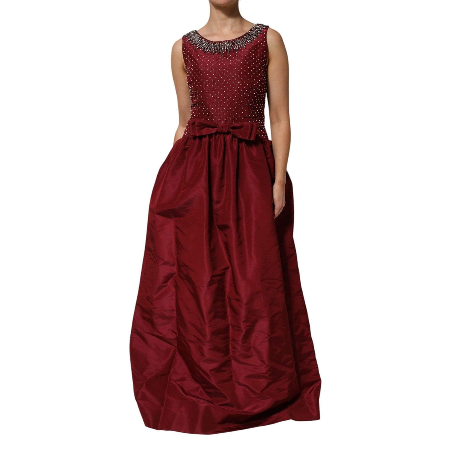 Dolce & Gabbana Burgundy Silk Beaded Evening Gown Dress