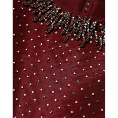 Dolce & Gabbana Burgundy Silk Beaded Evening Gown Dress