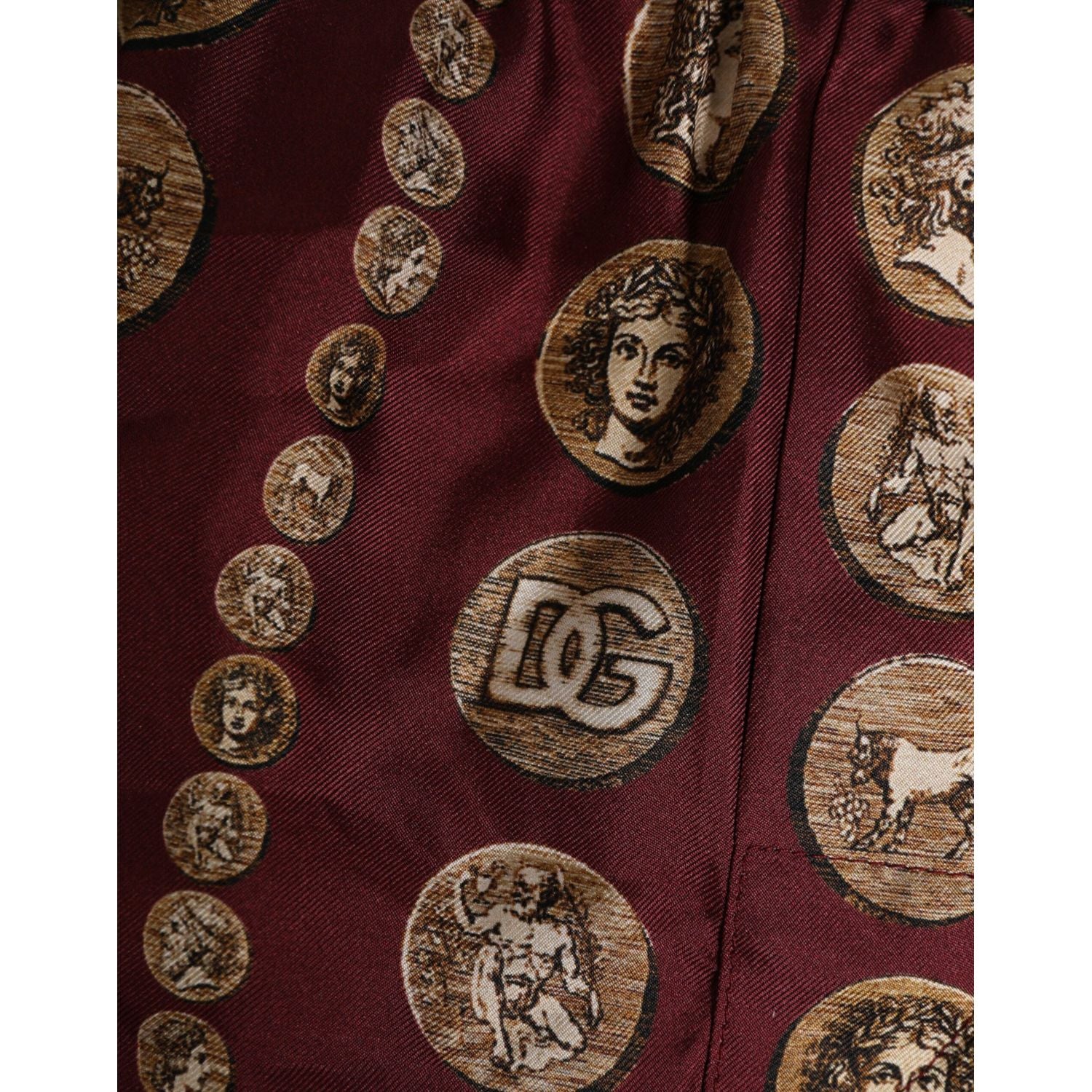 Dolce & Gabbana Burgundy Silk Coin Print Men Boxer Short Swimwear