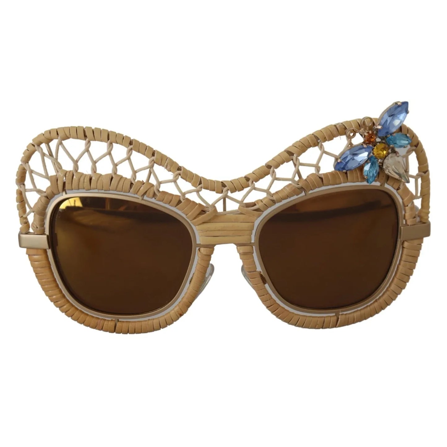 Dolce & Gabbana DG2159B Beige Gold Straw Butterfly Crystals Sunglasses