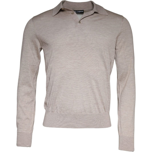 Dolce & Gabbana Beige Cashmere Knit Collared Pullover Sweater TSH87012-48