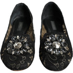 Dolce & Gabbana Black Lace Crystal Ballet Flats Loafer Shoes LA11728-37