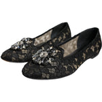 Dolce & Gabbana Black Lace Crystal Ballet Flats Loafer Shoes LA11728-37