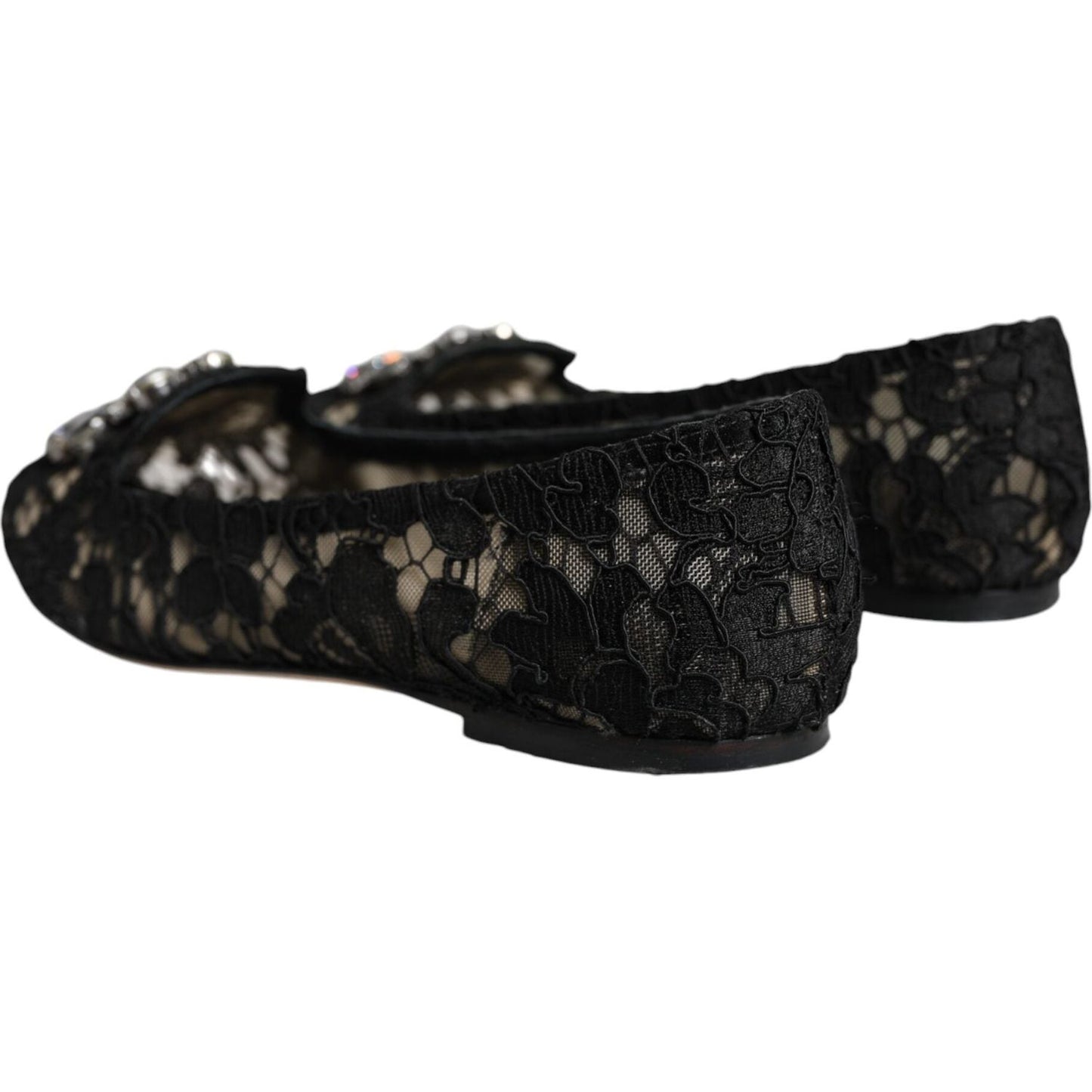 Dolce & Gabbana Black Lace Crystal Ballet Flats Loafer Shoes LA11728-37