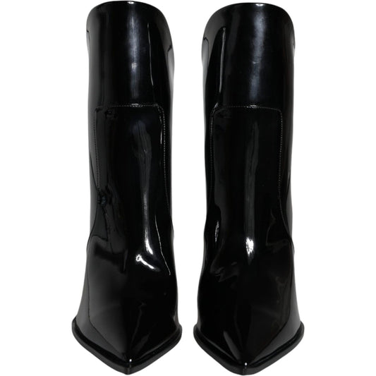 Dolce & Gabbana Black Patent Leather Pointed Ankle Boots Shoes LA11372-35