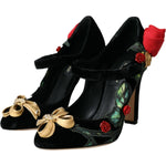 Dolce & Gabbana Black Roses Crystal Brooch Mary Jane Shoes LA10953-36