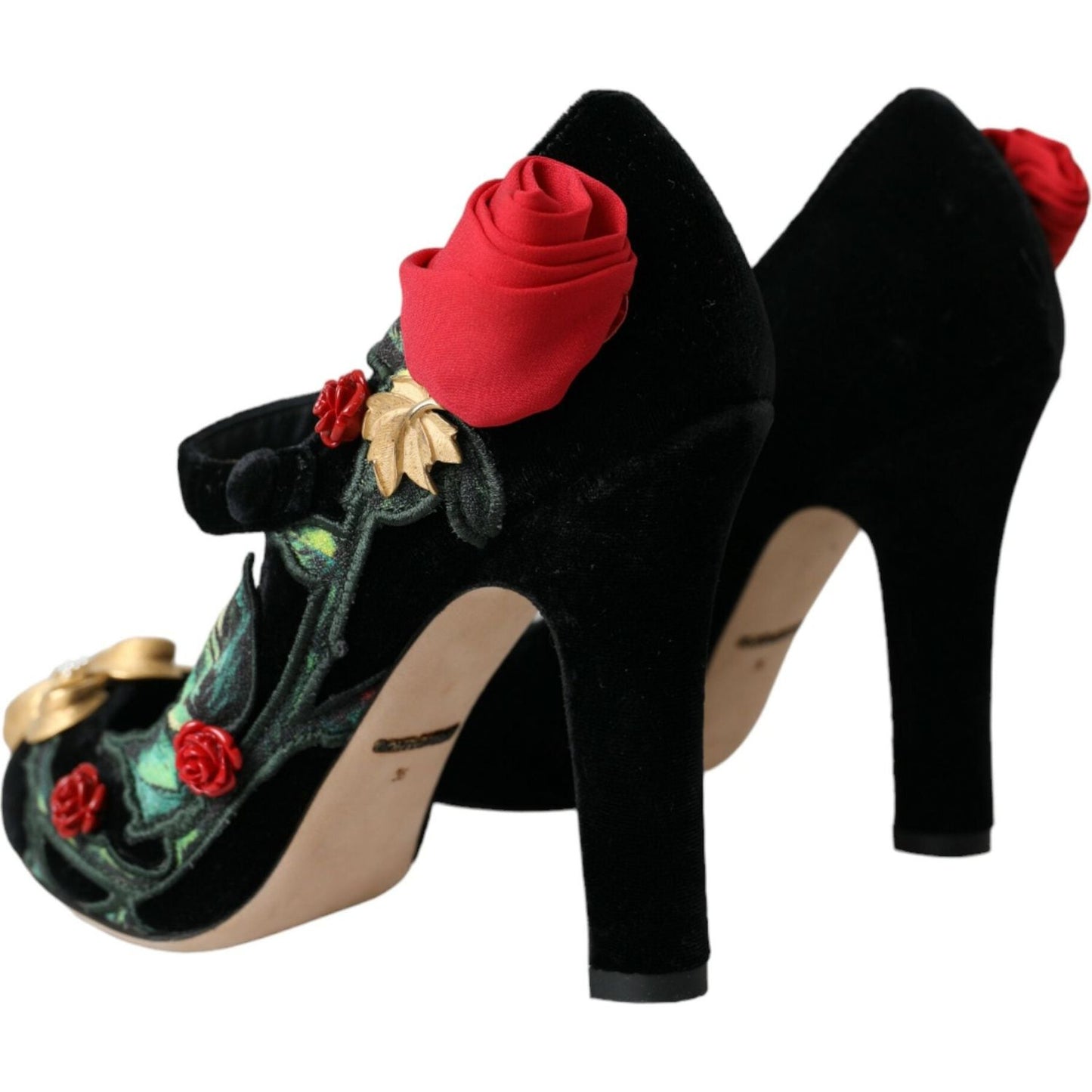 Dolce & Gabbana Black Roses Crystal Brooch Mary Jane Shoes LA10953-36