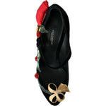 Dolce & Gabbana Black Roses Crystal Brooch Mary Jane Shoes LA10953-36
