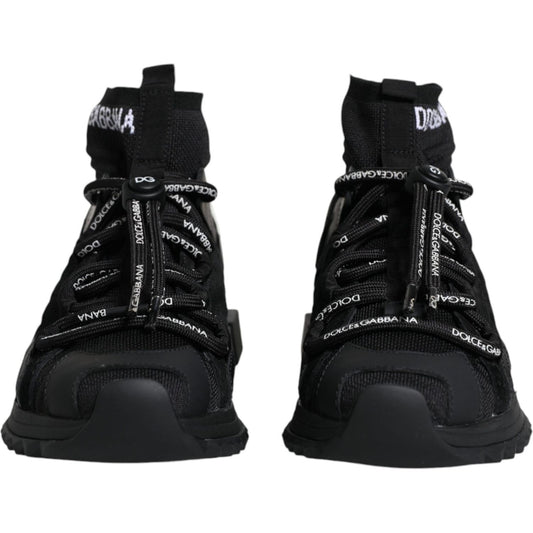 Dolce & Gabbana Black Sorrento Socks Logo Sneakers Shoes LA11943-36.5