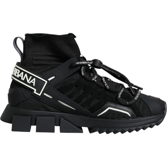 Dolce & Gabbana Black Sorrento Socks Logo Sneakers Shoes LA11943-36.5