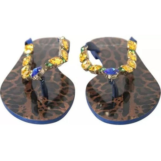 Dolce & Gabbana Blue Crystals Flats Sandals Beachwear Shoes LA9330-35