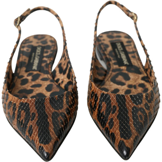Dolce & Gabbana Brown Leopard Exotic Skin Slingback Shoes LA10586-39