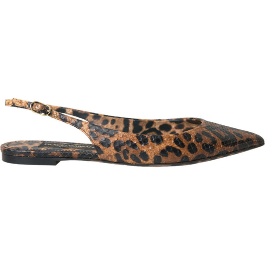 Dolce & Gabbana Brown Leopard Exotic Skin Slingback Shoes LA10586-39