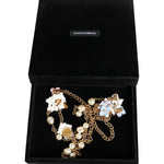 Dolce & Gabbana Gold Chain Brass Floral Layered Crystal Pearl Necklace SMY10355
