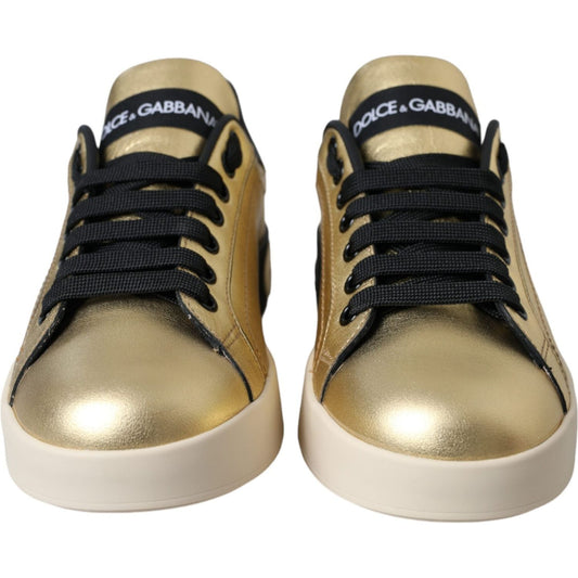 Dolce & Gabbana Gold Portofino Calf Leather Sneakers Women Shoes LA11149-36.5