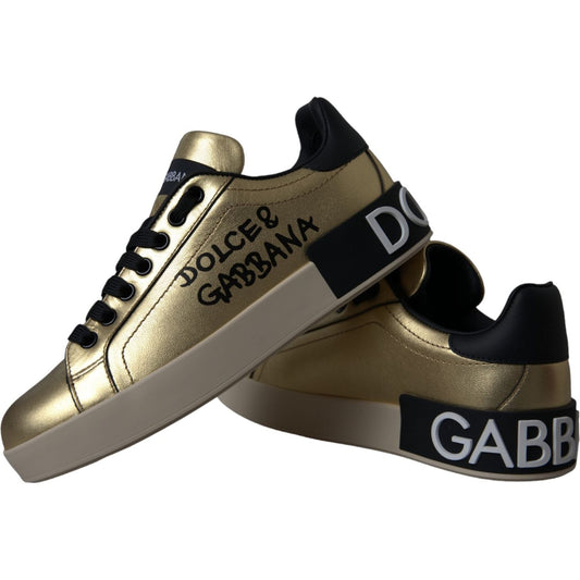 Dolce & Gabbana Gold Portofino Calf Leather Sneakers Women Shoes LA11149-36.5