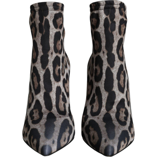 Dolce & Gabbana Gray Leopard Stretch Heels Ankle Boots Shoes LA11492-37