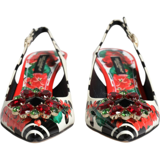Dolce & Gabbana Multicolor Leather Crystal Heels Slingback Shoes LA12169-36