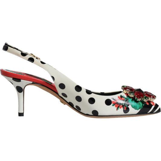 Dolce & Gabbana Multicolor Leather Crystal Heels Slingback Shoes LA12169-36