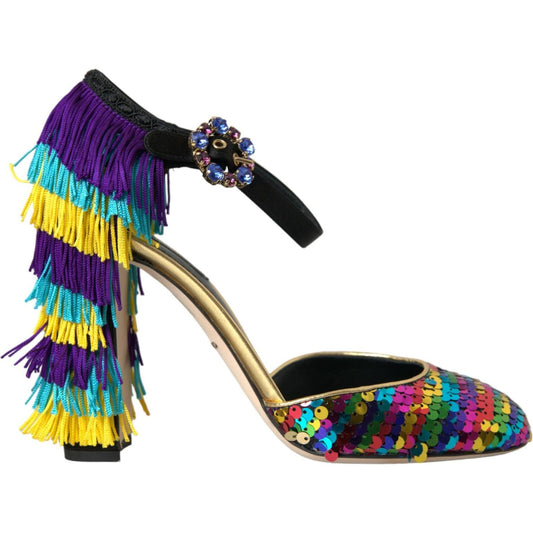 Dolce & Gabbana Multicolor Sequin Crystal Mary Jane Shoes LA10607-40