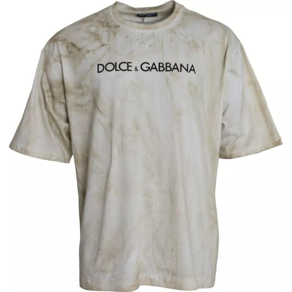 Dolce & Gabbana Off White Logo Cotton Crew Neck T-shirt TSH86331-52