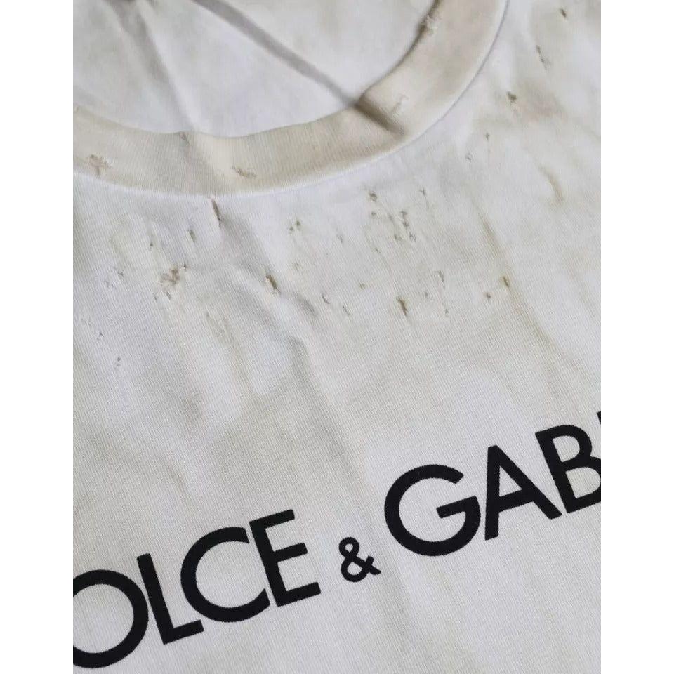 Dolce & Gabbana Off White Logo Cotton Crew Neck T-shirt TSH86331-52