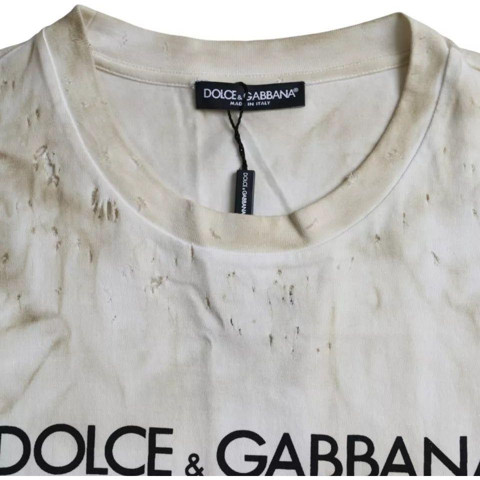 Dolce & Gabbana Off White Logo Cotton Crew Neck T-shirt TSH86331-52