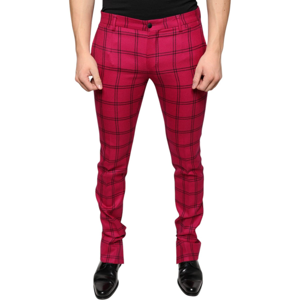 Dolce & Gabbana Pink Checkered Wool Skinny Pants Dolce & Gabbana Brown