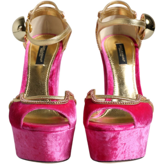 Dolce & Gabbana Pink Velvet Platform Ankle Strap Heel Sandals Shoes LA11933-37