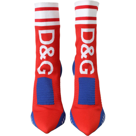 Dolce & Gabbana Red Blue Stretch Sock Style Ankle Boots Logo Shoes LA11123-36.5