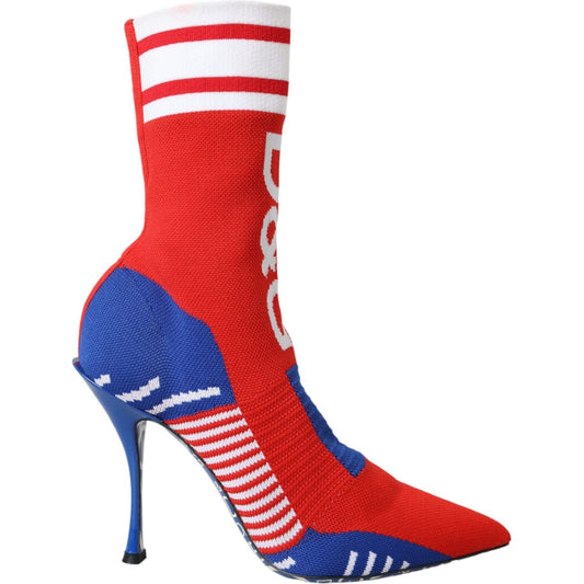 Dolce & Gabbana Red Blue Stretch Sock Style Ankle Boots Logo Shoes LA11123-36.5