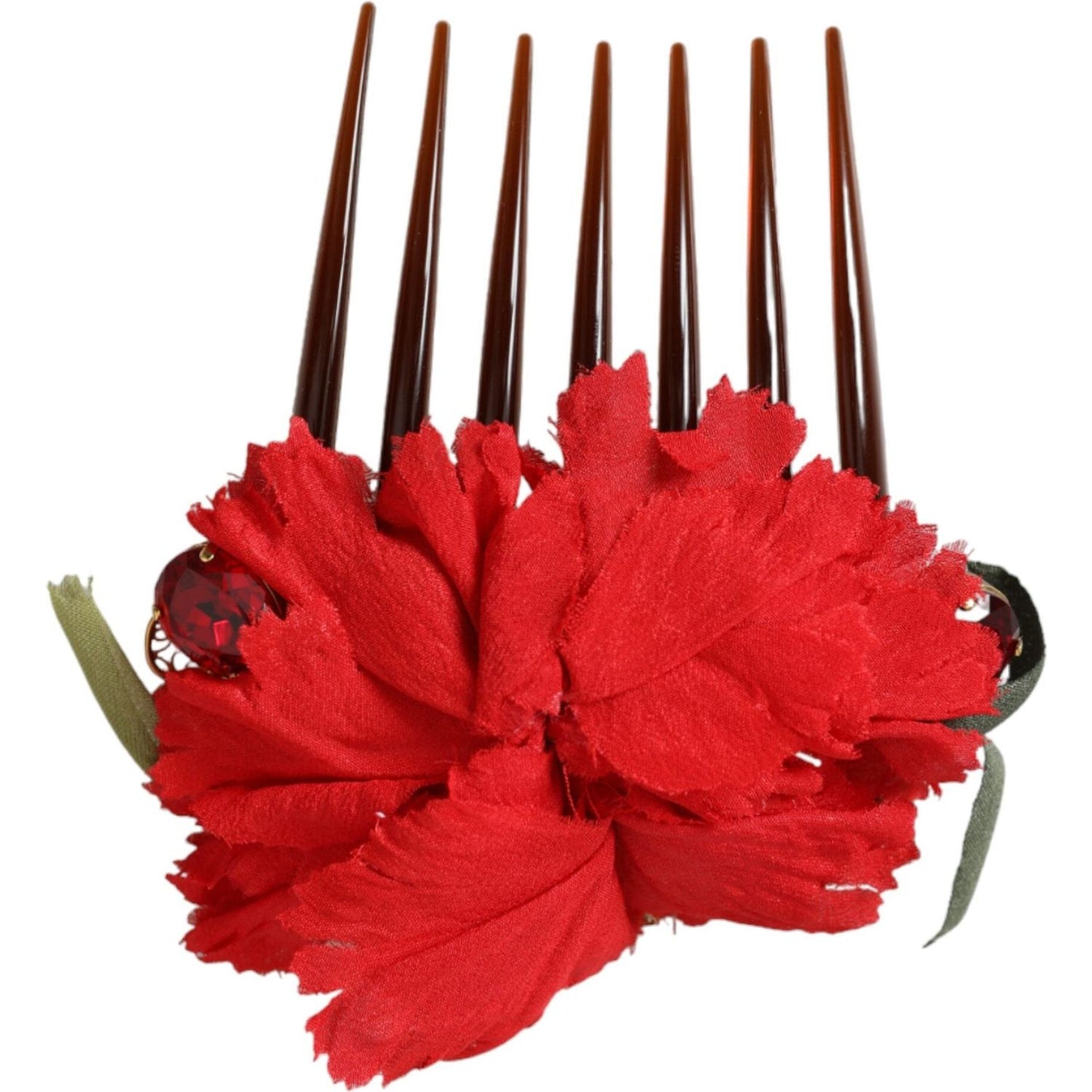Dolce & Gabbana Red Silk Floral Gold Brass Women Hair Comb SMY10337