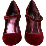 Dolce & Gabbana Red Velvet Gold Crystals Heels Mary Jane Shoes LA10580-40.5