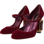 Dolce & Gabbana Red Velvet Gold Crystals Heels Mary Jane Shoes LA10580-40.5