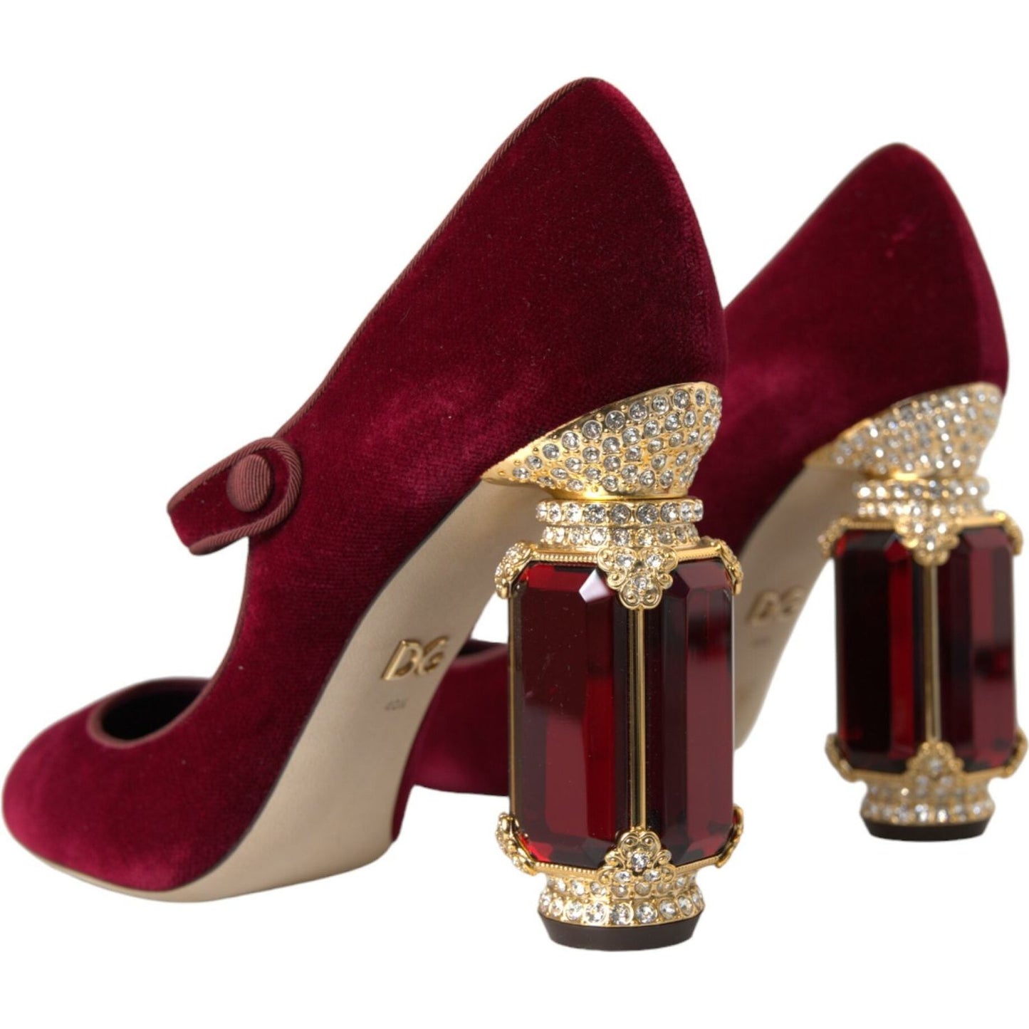 Dolce & Gabbana Red Velvet Gold Crystals Heels Mary Jane Shoes LA10580-40.5