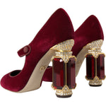 Dolce & Gabbana Red Velvet Gold Crystals Heels Mary Jane Shoes LA10580-40.5