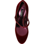 Dolce & Gabbana Red Velvet Gold Crystals Heels Mary Jane Shoes LA10580-40.5