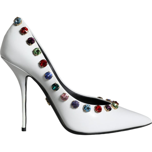 Dolce & Gabbana White Crystal Leather High Heels Pumps Shoes LA11254-39