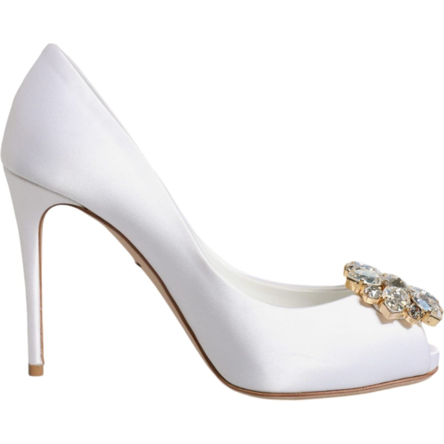 Dolce & Gabbana White Crystals Peep Toe Satin Pumps Shoes LA11803-35.5