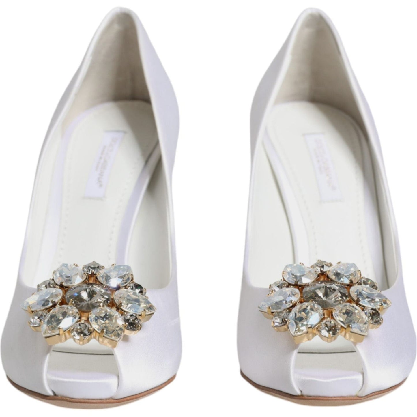Dolce & Gabbana White Crystals Peep Toe Satin Pumps Shoes LA11803-35.5